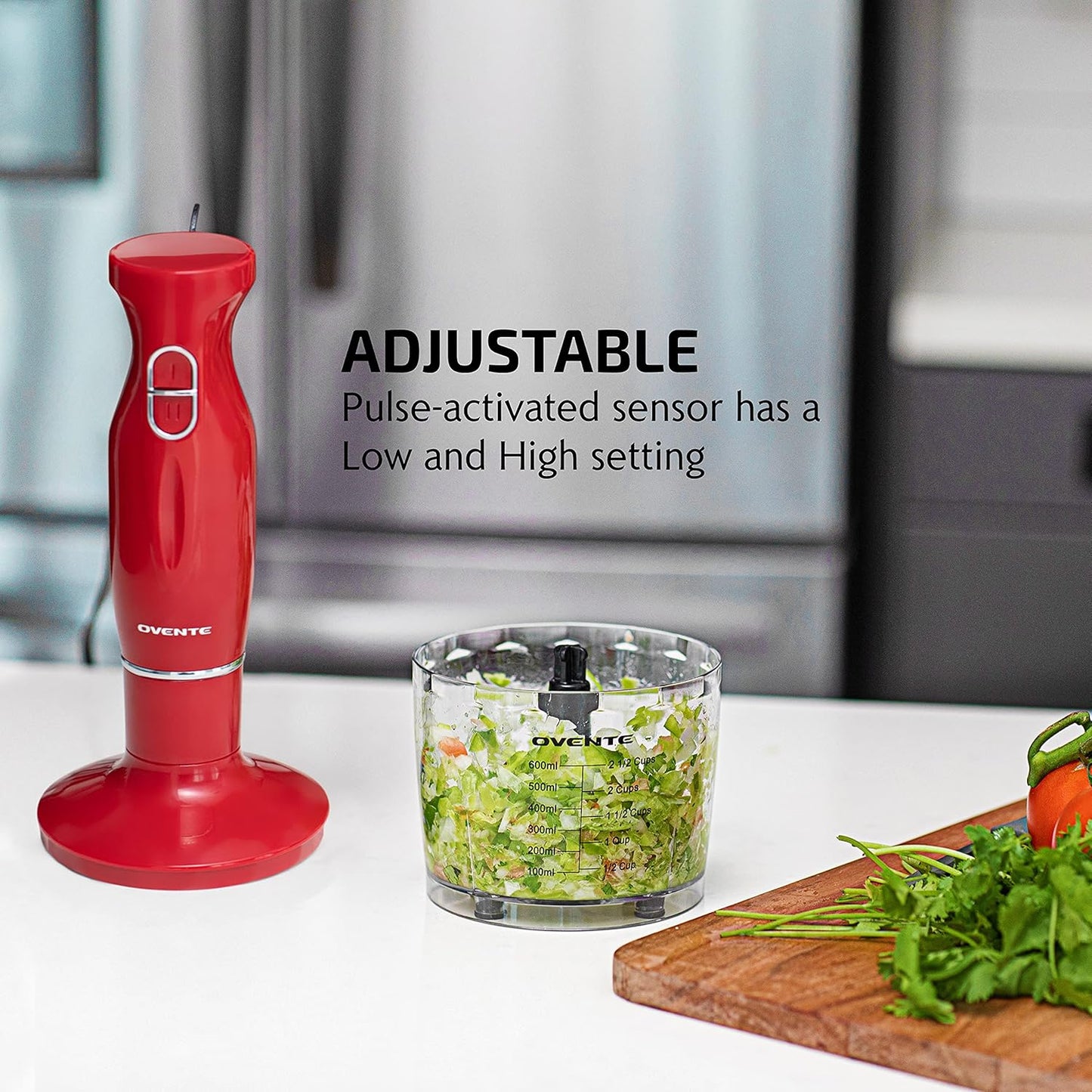OVENTE Immersion Hand Blender, 300W Electric Handheld Portable Stick Mixer Set with 2 Mixing Speed