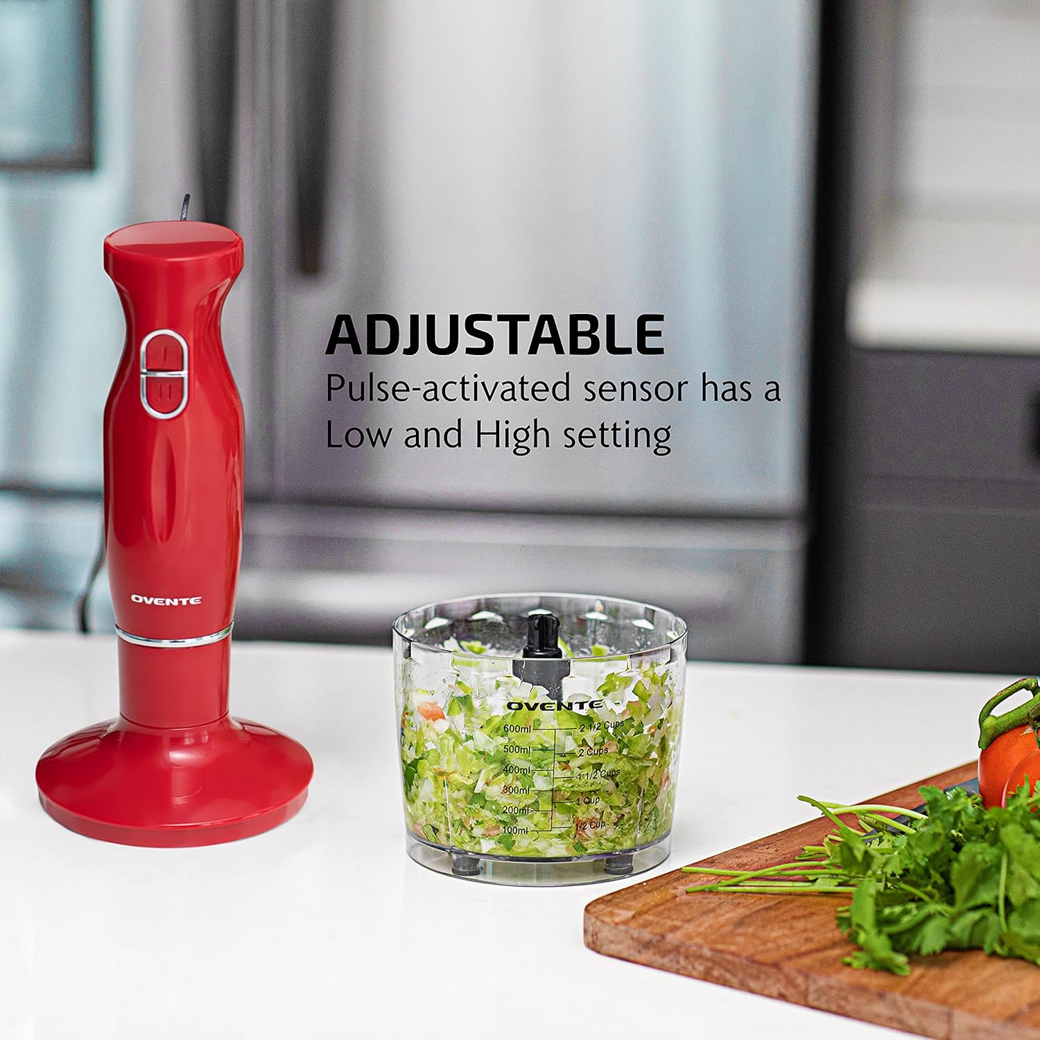 OVENTE Immersion Hand Blender, 300W Electric Handheld Portable Stick Mixer Set with 2 Mixing Speed