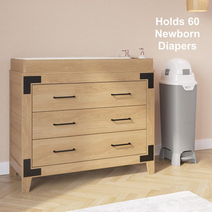Foundations Hands Free Tall Diaper Pail with Airtight Lid - Durable & Odorless Diaper Disposal, Large Capacity, Holds up to 60 Newborn Diapers, Refill with Any Bags - Gray