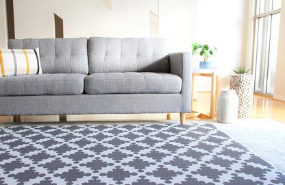 Cushmat Stylish Reversible Foam Play Mat (Large, Luxe Play - Charcoal Star) - Soft, Waterproof, Durable Play mat for Infants, Babies, Toddler, Kids & Grownup - 6.5ft x 4.5ft