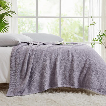 CYMULA Knit Throw Blanket for Couch Purple - Super Soft Lightweight Plush Fuzzy Fluffy Cozy