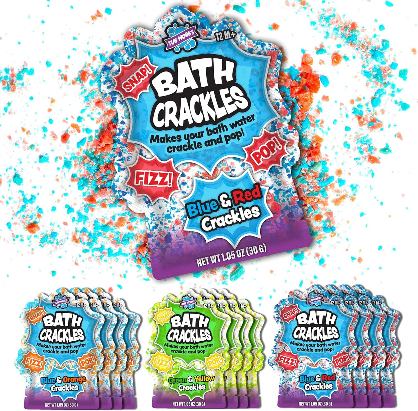 Tub Works® Bath Crackles Bath Toy, Variety 12 Pack | Nontoxic & Fragrance-Free | Makes Bath Water