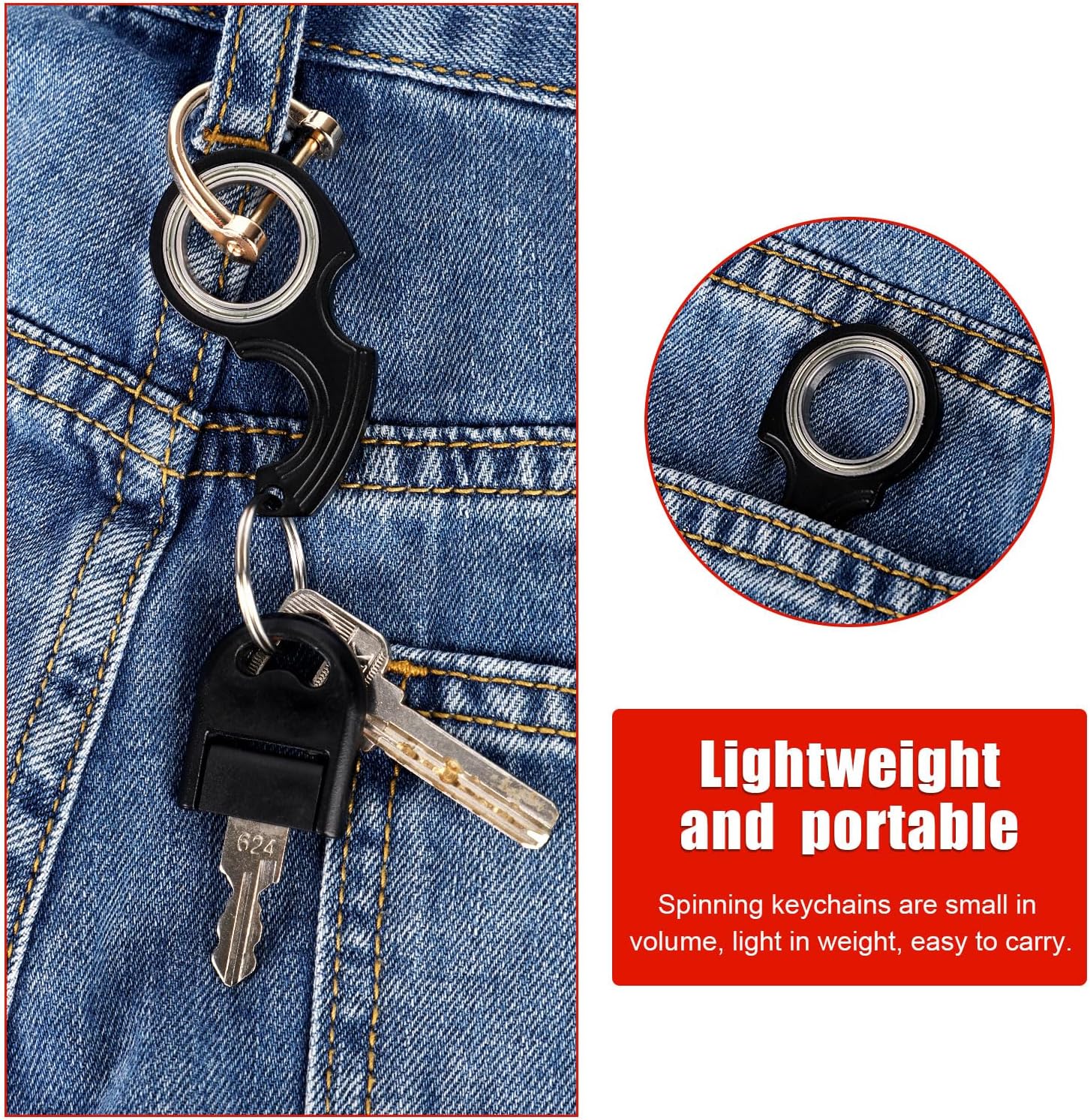 2pcs Key Chain Spinner Toys 0.67" Inner Diameter with 2pcs Key Rings, Finger Fidget Keychain Key