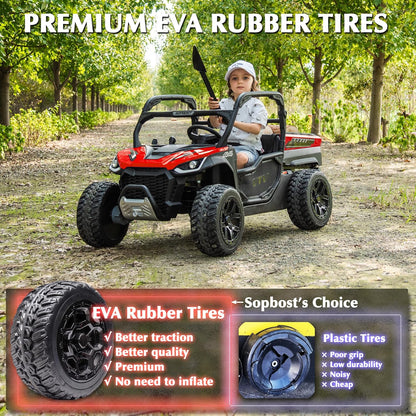 sopbost 24V 10Ah Ride On Toys for Big Kids to Drive 2 Seater Ride On Car with Remote Control Battery Powered Side by Side UTV with Large Dump Bed, 4x75W Motors, Red & Black