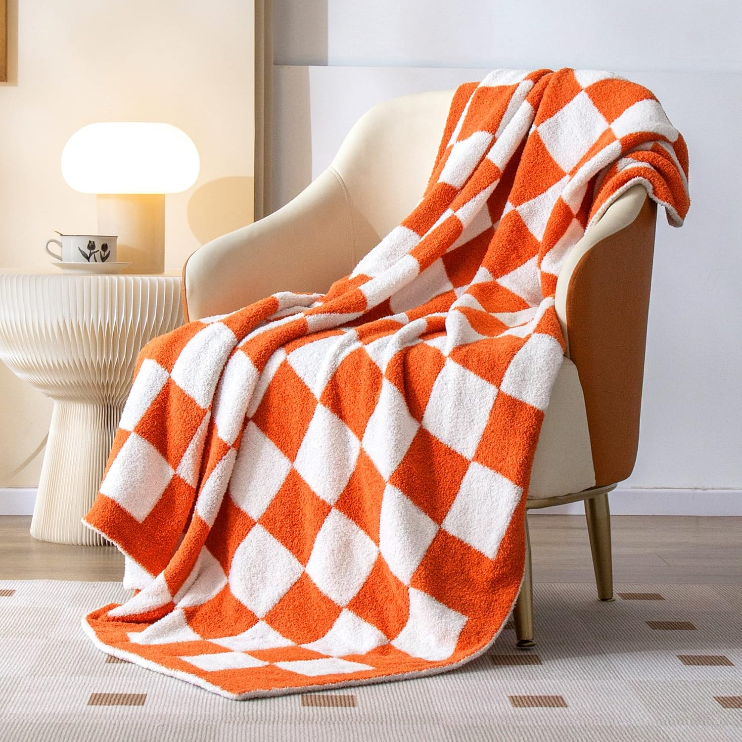 SeaRoomy CheckeredThrow Blanket, Soft Fluffy Microfiber Knit Throw Blanket for Couch Bed, Warm Cozy