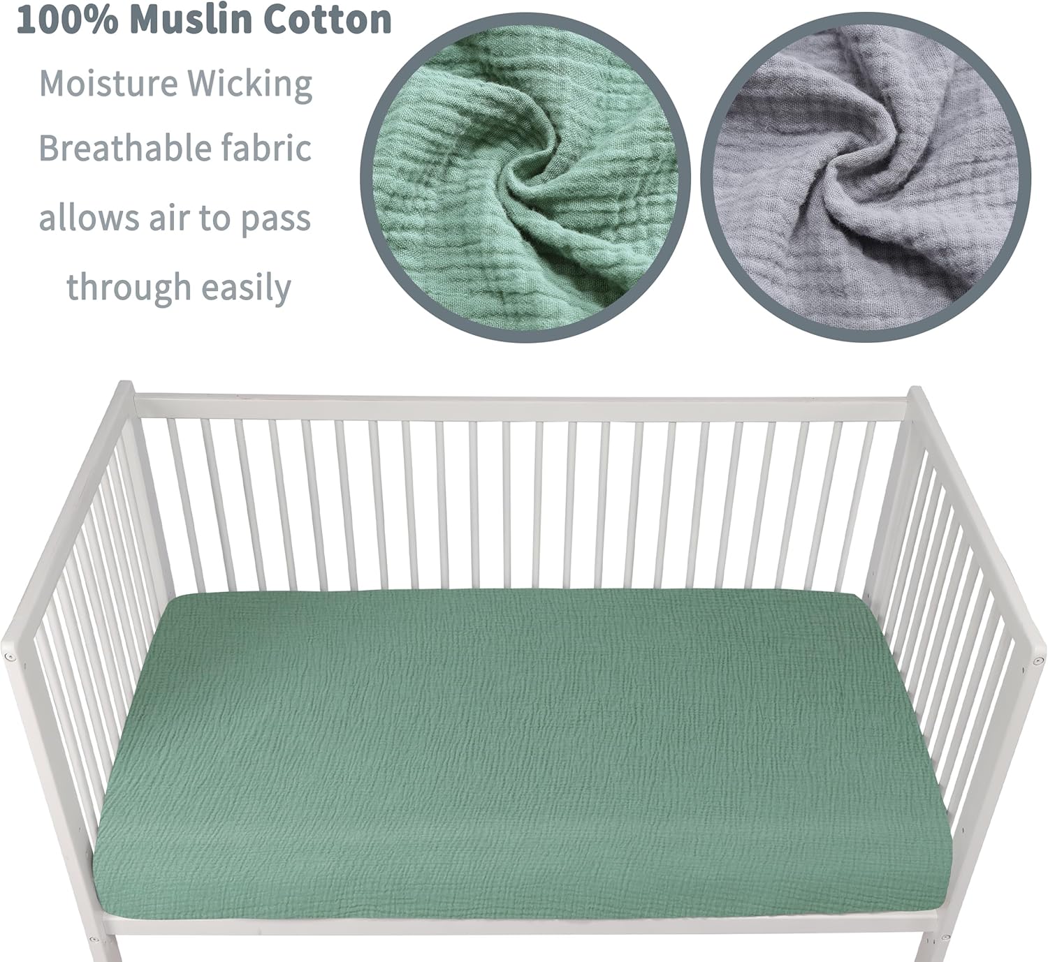Muslin Crib Sheets for Boys Girls 100% Cotton Fitted Baby Crib Sheet 2 Pack Soft and Breathable for