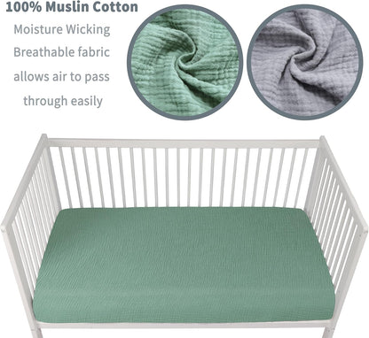 Muslin Crib Sheets for Boys Girls 100% Cotton Fitted Baby Crib Sheet 2 Pack Soft and Breathable for