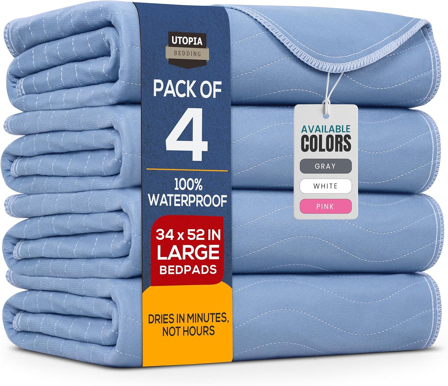 Utopia Bedding Washable Underpads 34" x 52" (Pack of 4), Waterproof Reusable Heavy Absorbency