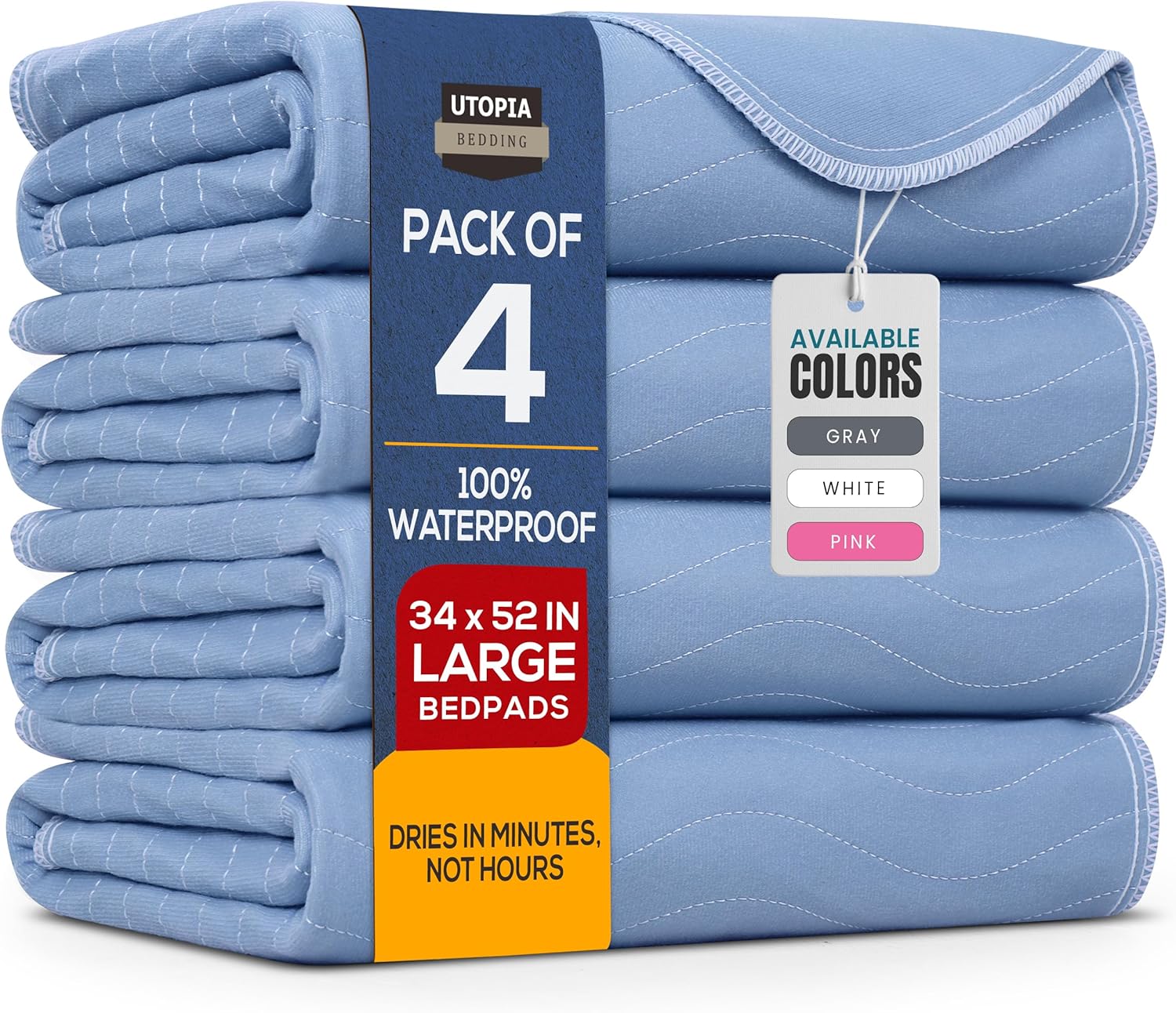 Utopia Bedding Washable Underpads 34" x 52" (Pack of 4), Waterproof Reusable Heavy Absorbency
