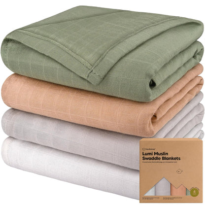 4-Pack Muslin Swaddle Blankets for Boys, Girls - Organic Baby Swaddles for Newborns, Soft &