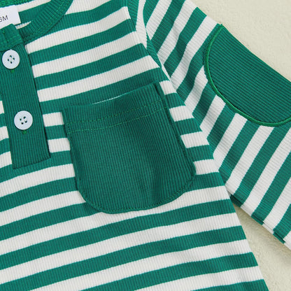 fhutpw Baby Boy Clothes 3 6 12 18 Months Ribbed Knitted Long Sleeve Romper and Pants Sets Newborn Fall Splicing Color Outfits
