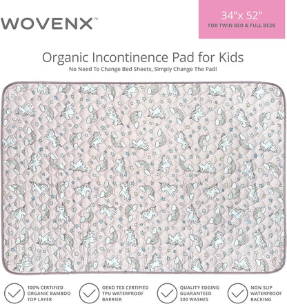 Organic Incontinence Pads for Kids & Toddlers - 5 Layer Waterproof Protectors for Overnight Bed