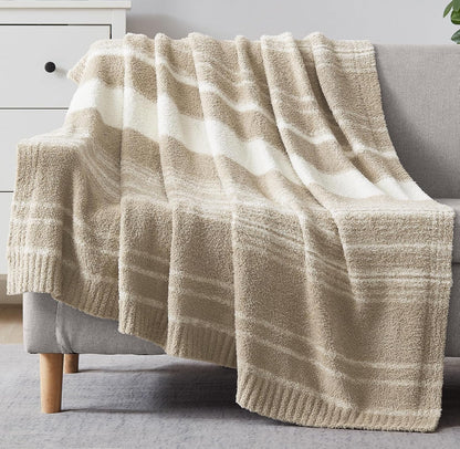 WRENGONGE Khaki Throw Blanket, 50x70 Soft Cozy Striped Throw Blankets for Couch, Sofa, Bed, Travel
