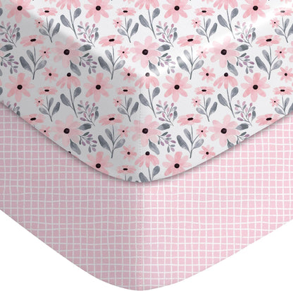 Yoofoss Pack and Play Sheets Girl 2 Pack, 38x26 Mini Crib Sheets Fitted for Baby Compatible with