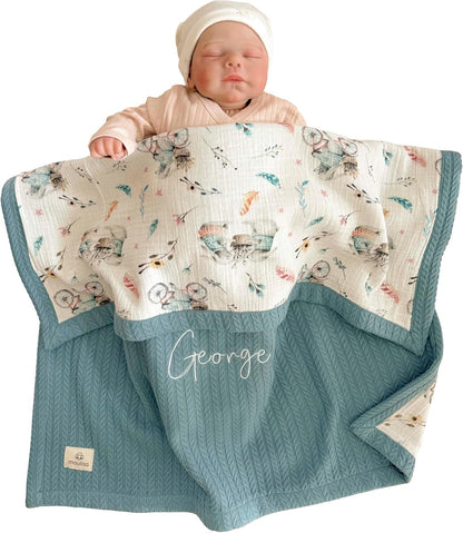 Personalized Baby Blanket with Name – Handmade 100% Organic Cotton Newborn Gift | Custom Knit