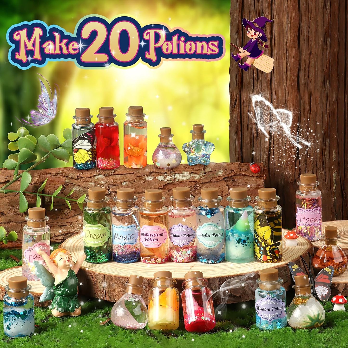 wookidel Fairy Magic Craft Kit for Kids with 20PCS Potion Bottles - Fairy Magical Potions Making Craft Kit - Gift for Christmas, Birthday, Creative Art Craft Kit for Girls Boys 6 7 8 9 10 Year Old