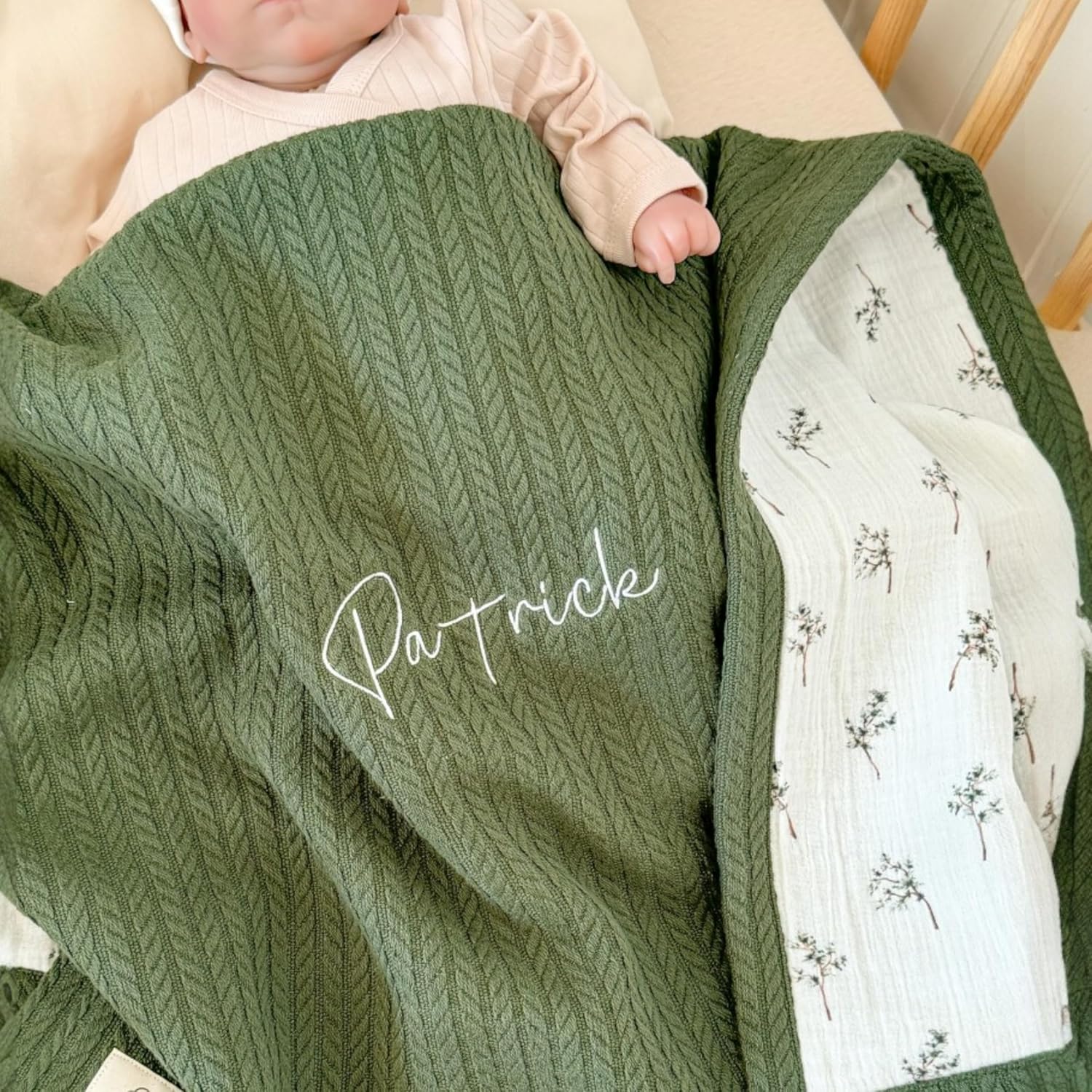 Personalized Baby Blanket with Name – Handmade 100% Organic Cotton Newborn Gift | Custom Knit