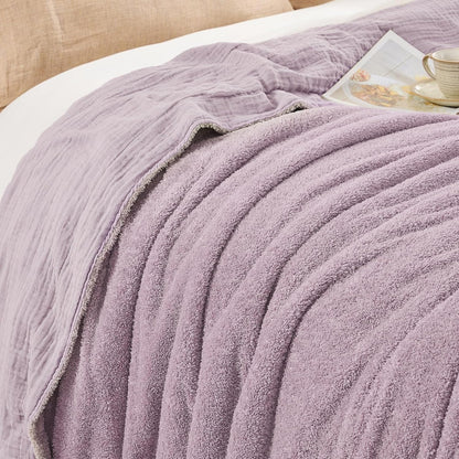 EMME Muslin and Fleece Throw Blanket Reversible - 50"*60" Lavender Soft Warm Throw Blankets for Couch Bed Picnic Travel Bed