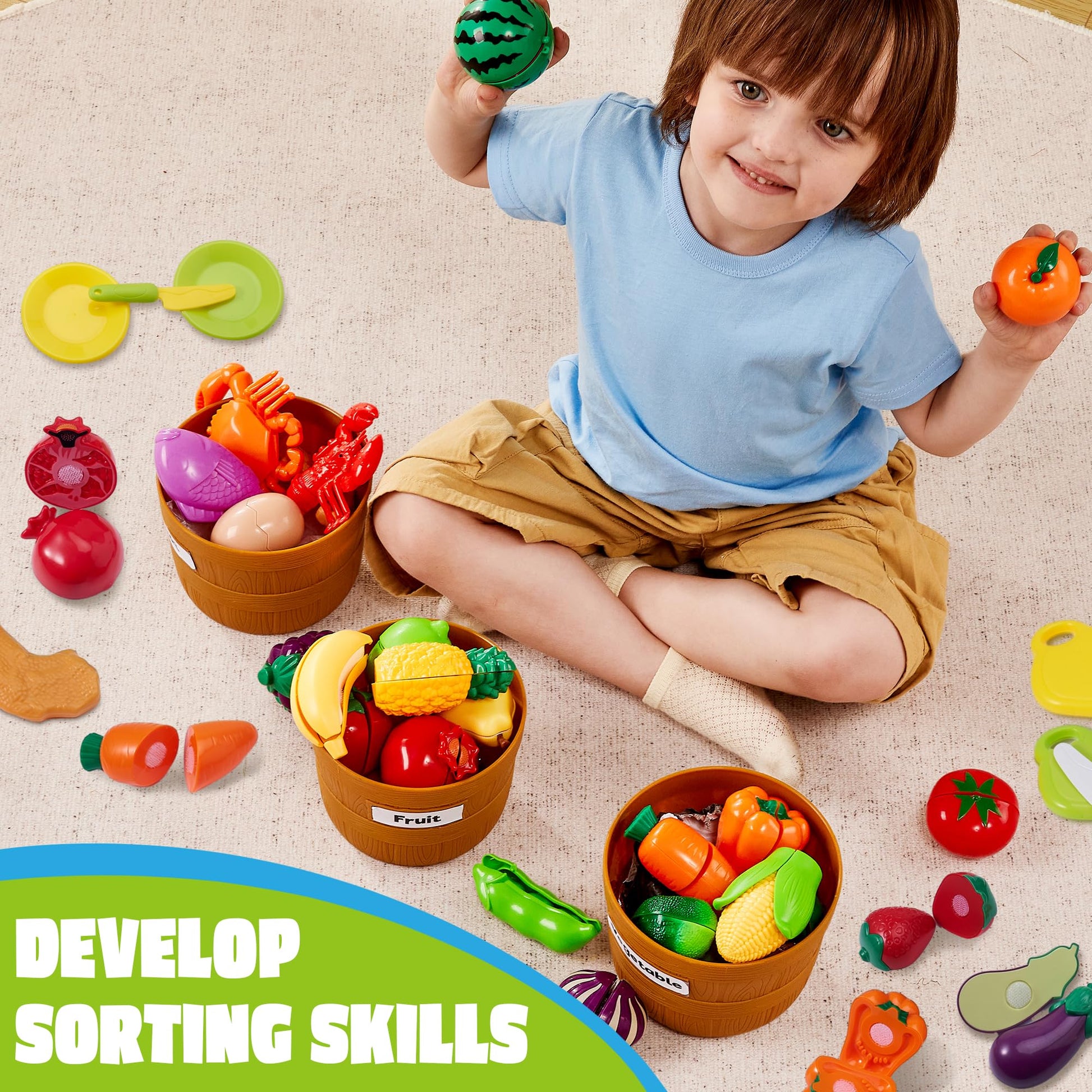 JOYIN Learning Toys Play Food Set for Toddlers, Cutting Food for Preschool Activities, Play Kitchen
