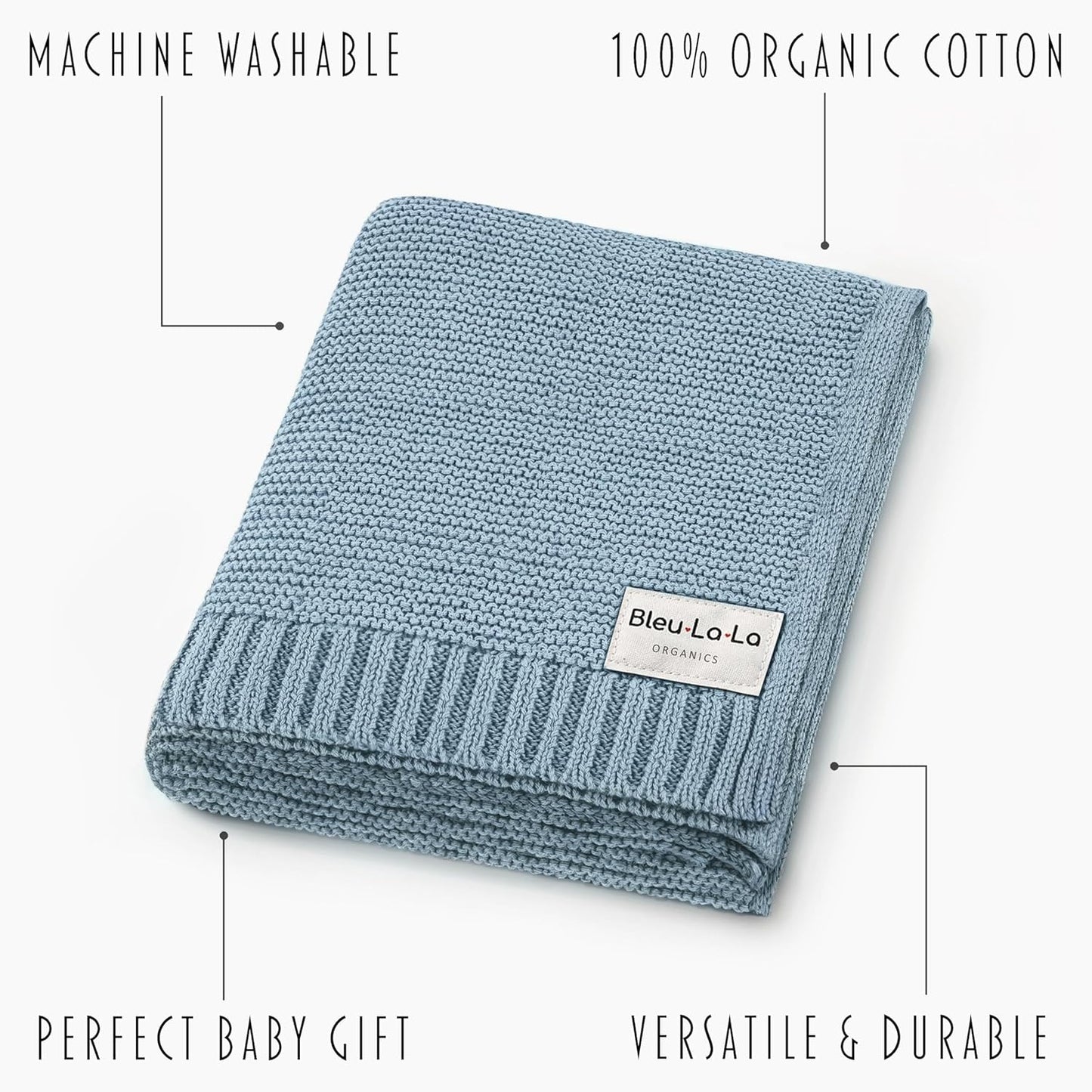 Organic Cotton Heritage Knit Receiving Blanket for Boys - 100% Luxury Soft Organic Cotton - Warm