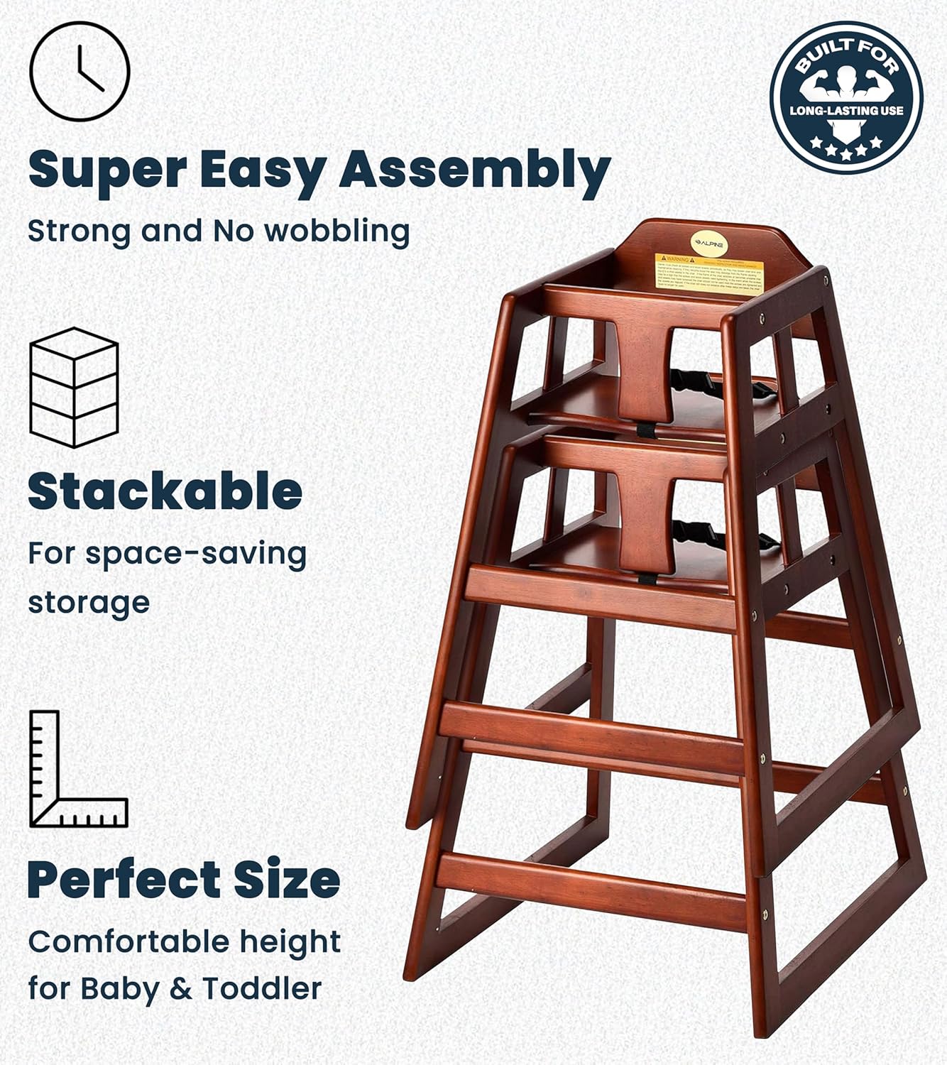 Alpine Wooden High Chairs for Babies and Toddlers with Safety Strap, Commercial Grade Restaurant