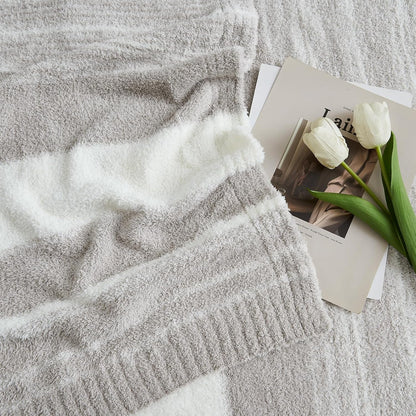 WRENGONGE Taupe Throw Blanket, 50x70 Soft Cozy Striped Throw Blankets for Couch, Sofa, Bed, Travel