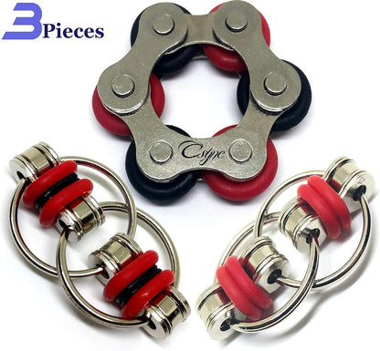 Fidget Roller Chain finger exerciser - Stress Relief Perfect for ADHD, ADD, Anxiety in Office, Studying or work Stocking Stuffers Gifts (3 Piece) (Red)