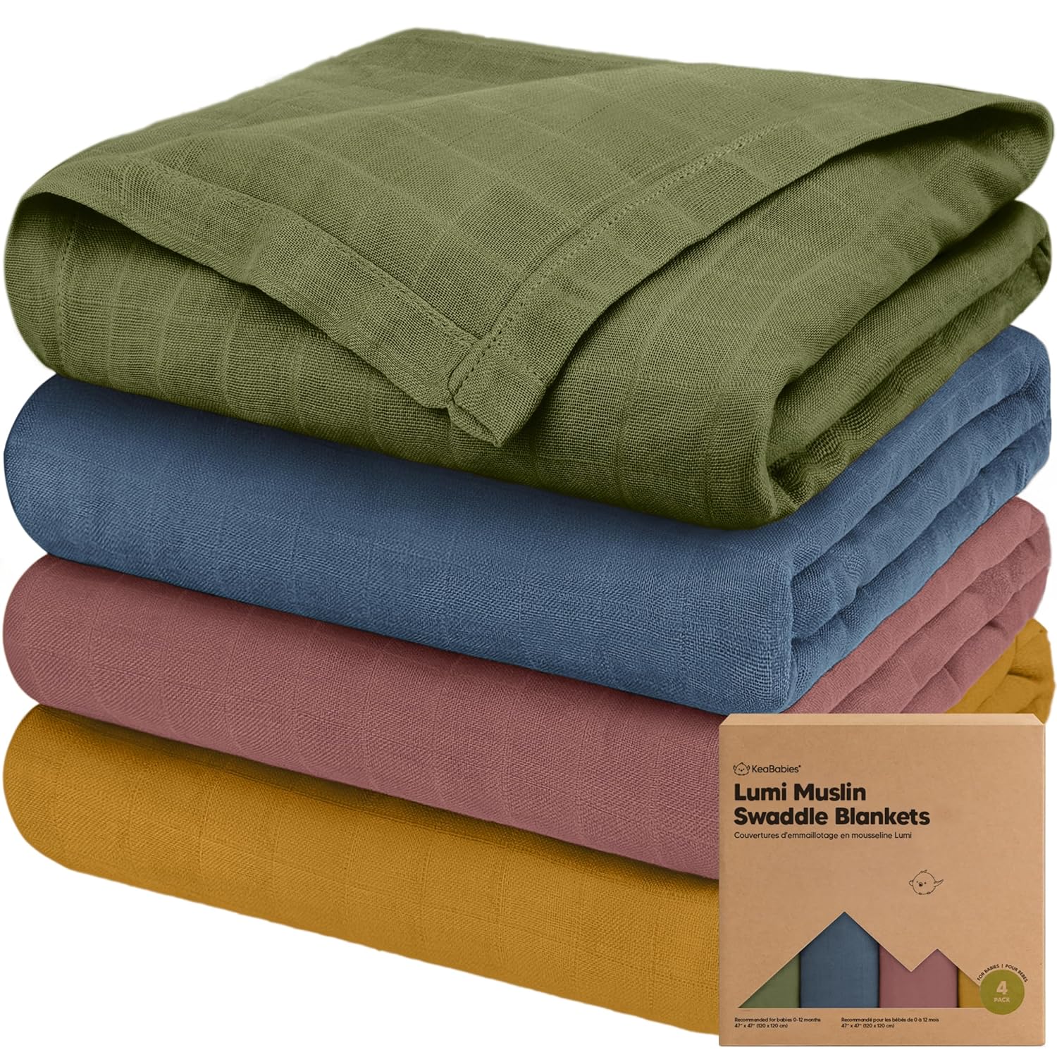 4-Pack Muslin Swaddle Blankets for Boys, Girls - Organic Baby Swaddles for Newborns, Soft &