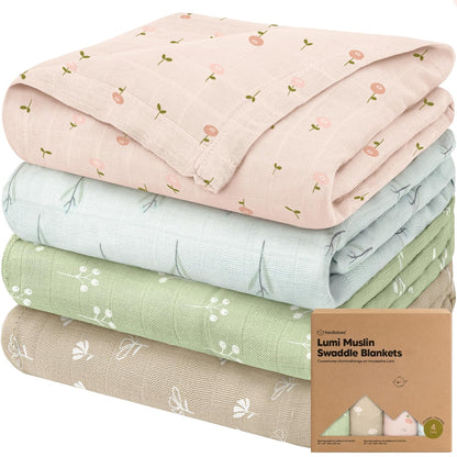 4-Pack Muslin Swaddle Blankets for Boys, Girls - Organic Baby Swaddles for Newborns, Soft &