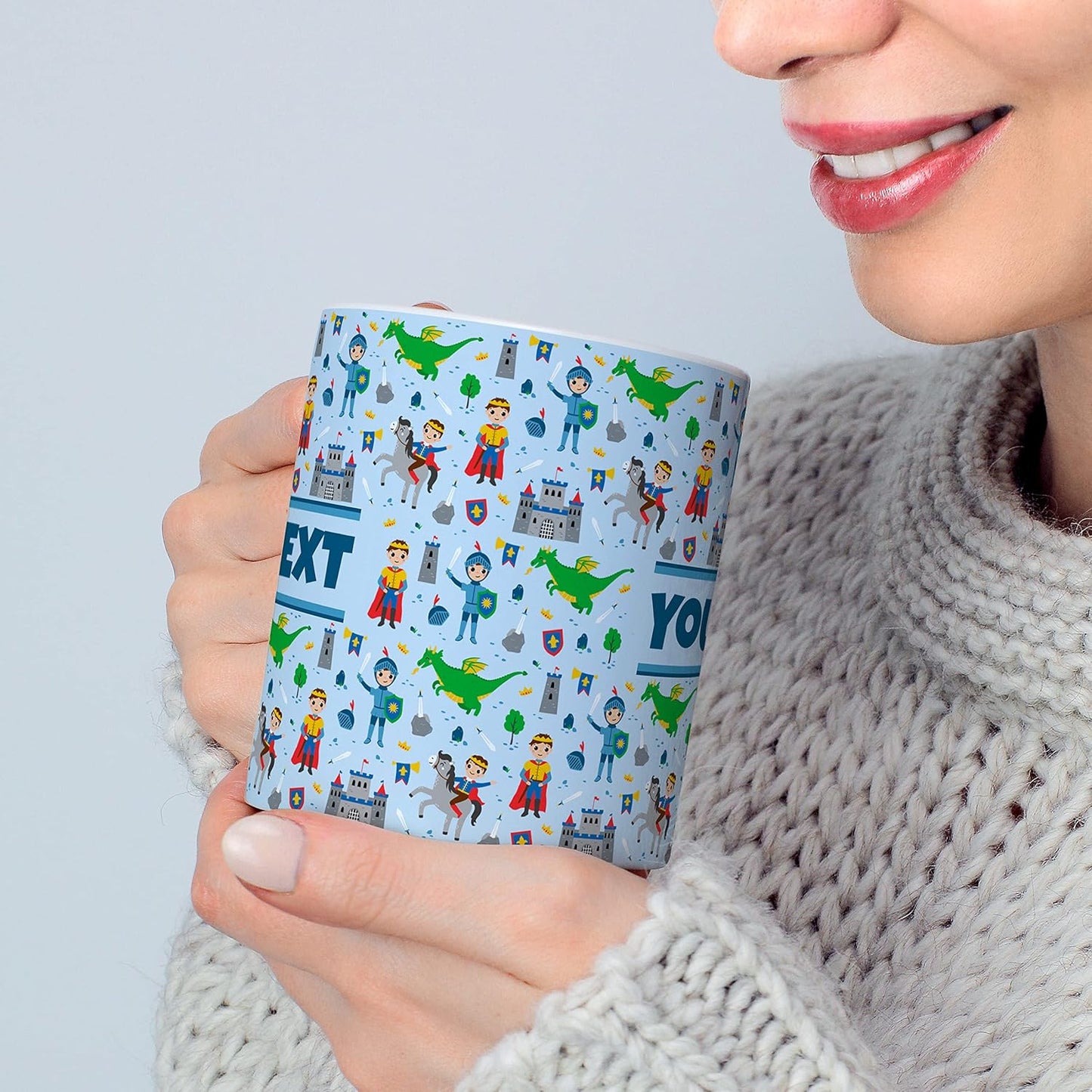 Personalized Mug for Kids - Princes - Custom Name/Text, Ceramic Hot Chocolate/Cocoa/Coffee Cup for Boys, Birthday/Christmas/Holiday Gift - 11 oz, Light Blue Handle