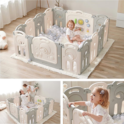 Fortella Cloud Castle Foldable Playpen, Baby Safety Play Yard with Whiteboard and Activity Wall
