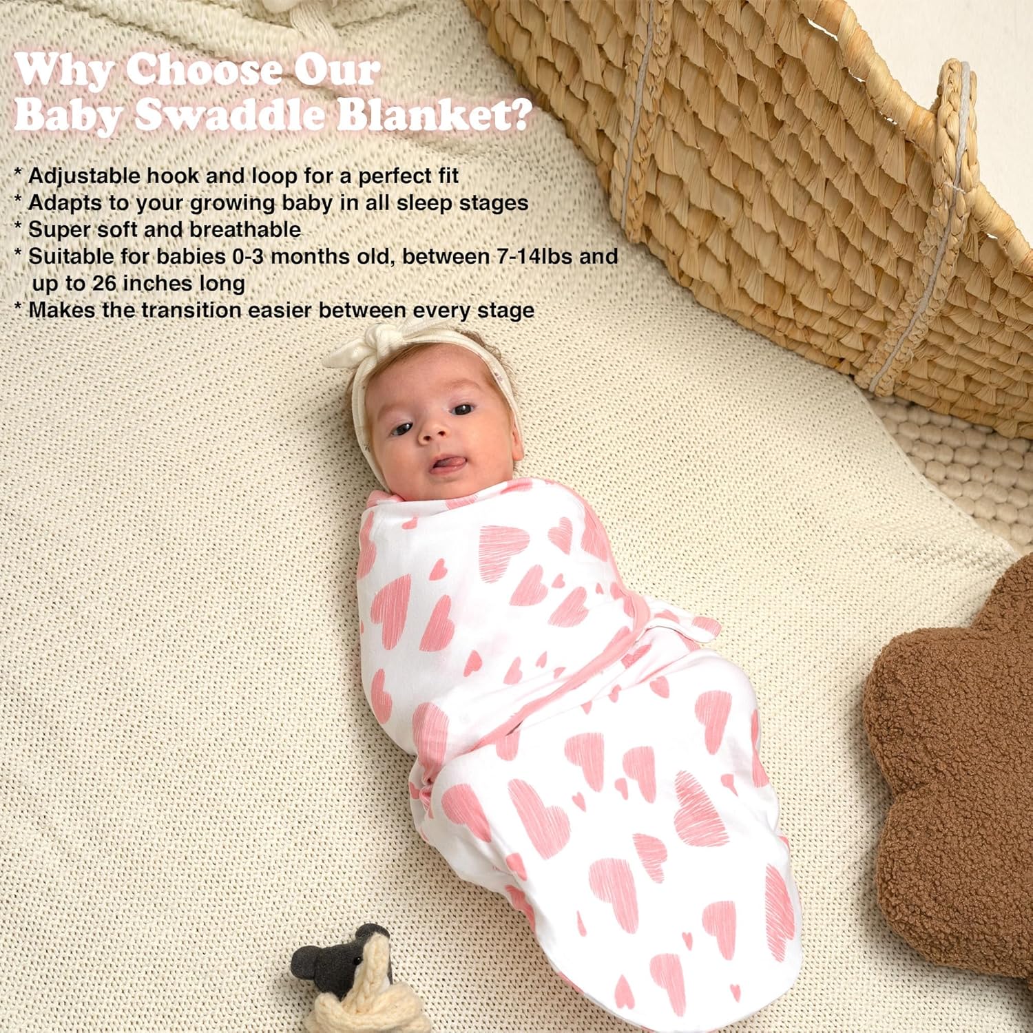 Bublo Baby Swaddles for Newborns – 3-Pack Infant Swaddles 0-3 Months – Adjustable Swaddle Sleep
