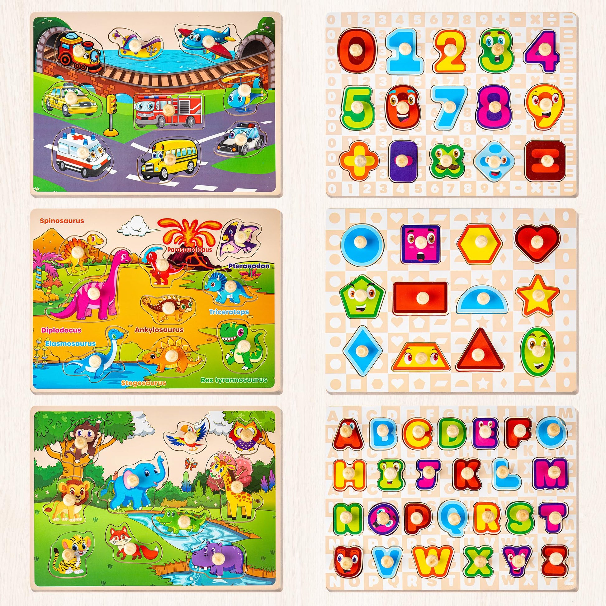 SYNARRY Wooden Puzzles for Toddlers 1-3, 6XSET Puzzles for Toddlers 2-4 with Rack, Learning