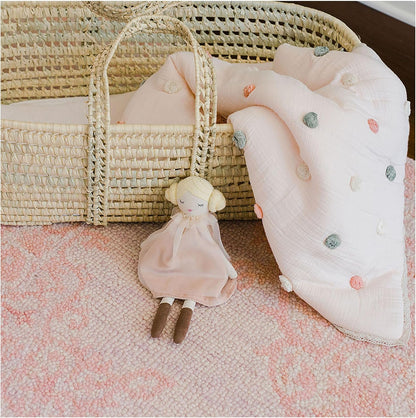 Crane Baby Soft Cotton Muslin Nursery Blanket with Pom Pom Trim, 36" X 36", Stroller Blanket for