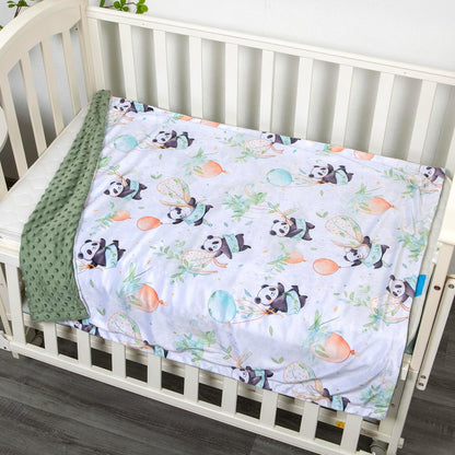 Baby Blanket for Boys Girls Soft Minky with Double Layer Dotted Backing, Cartoon Printed 30 x 40 Inch Toddler Blanket (Panda)