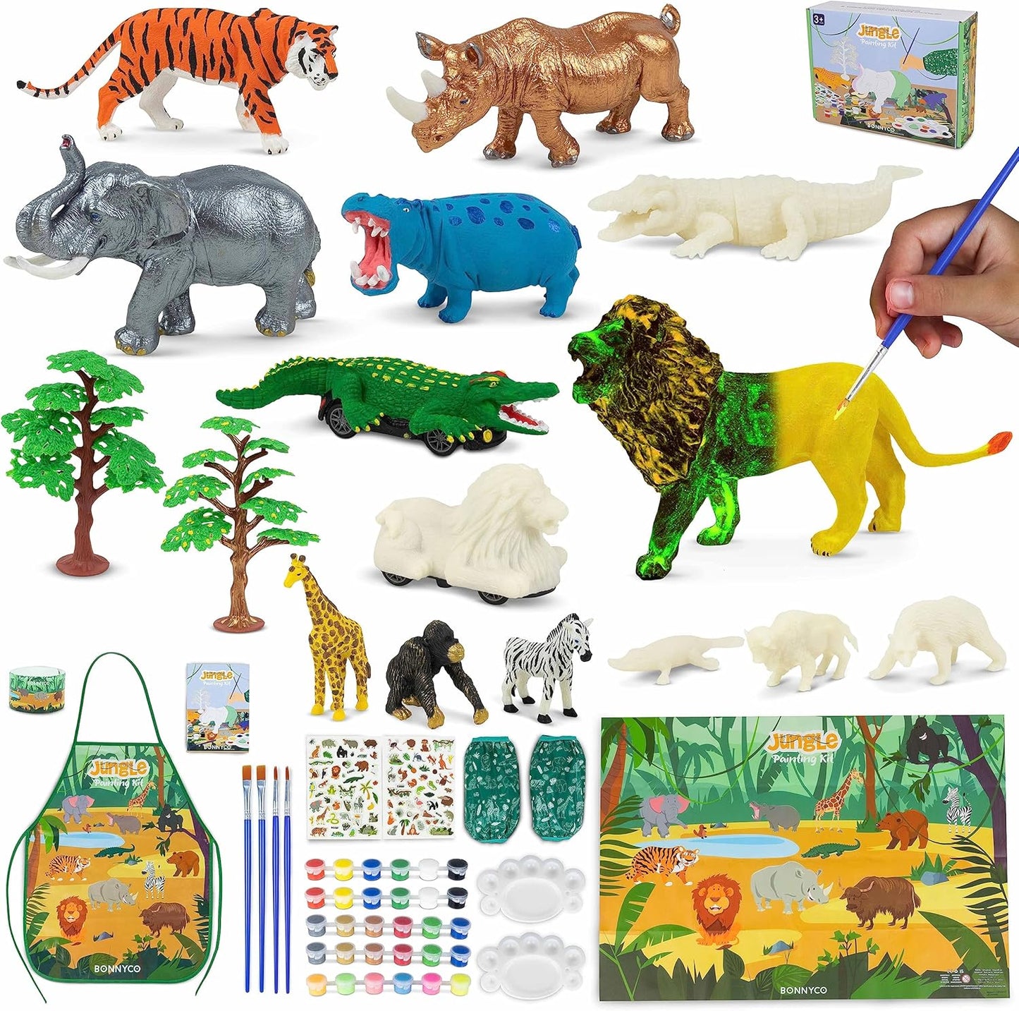 BONNYCO Animal Toys for Kids Painting Kit with 16 Figurines Animal Kids Crafts 4-8 with Glow in The Dark, Safari Gifts for Boys and Girls | Boy Toys 3 4 5 6 7 8 9 10 Years Old Birthday Christmas