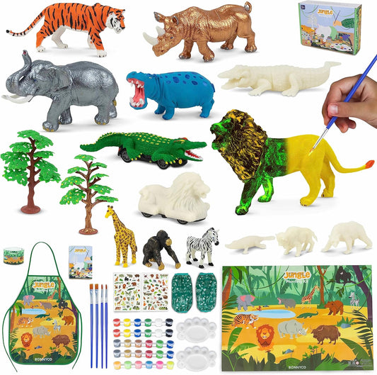 BONNYCO Animal Toys for Kids Painting Kit with 16 Figurines Animal Kids Crafts 4-8 with Glow in The Dark, Safari Gifts for Boys and Girls | Boy Toys 3 4 5 6 7 8 9 10 Years Old Birthday Christmas