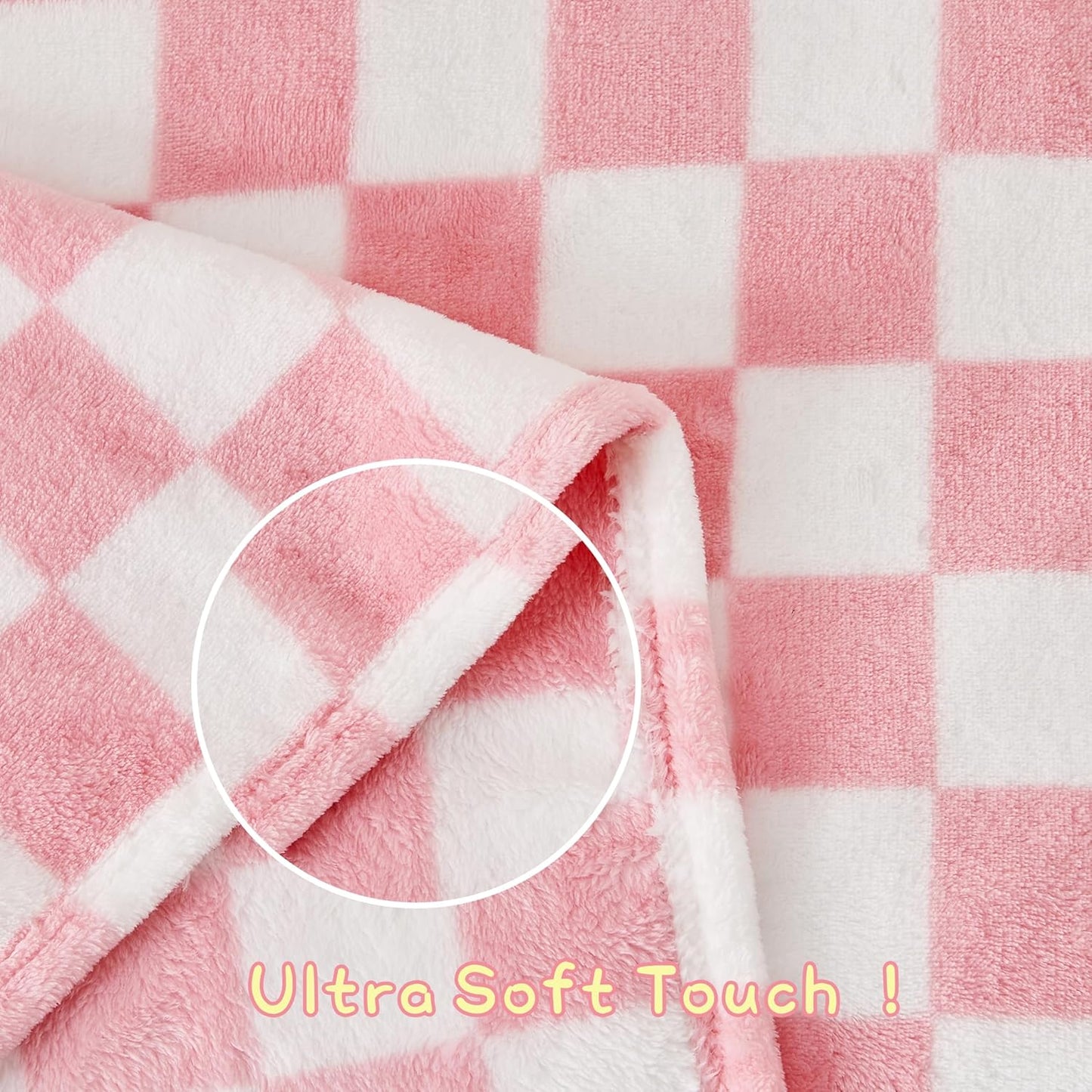 Yurhap Checkered Baby Blanket for Girls Pink Fleece Baby Blankets for Girls Boys, Warmer Comfort