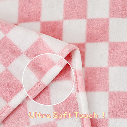 Yurhap Checkered Baby Blanket for Girls Pink Fleece Baby Blankets for Girls Boys, Warmer Comfort