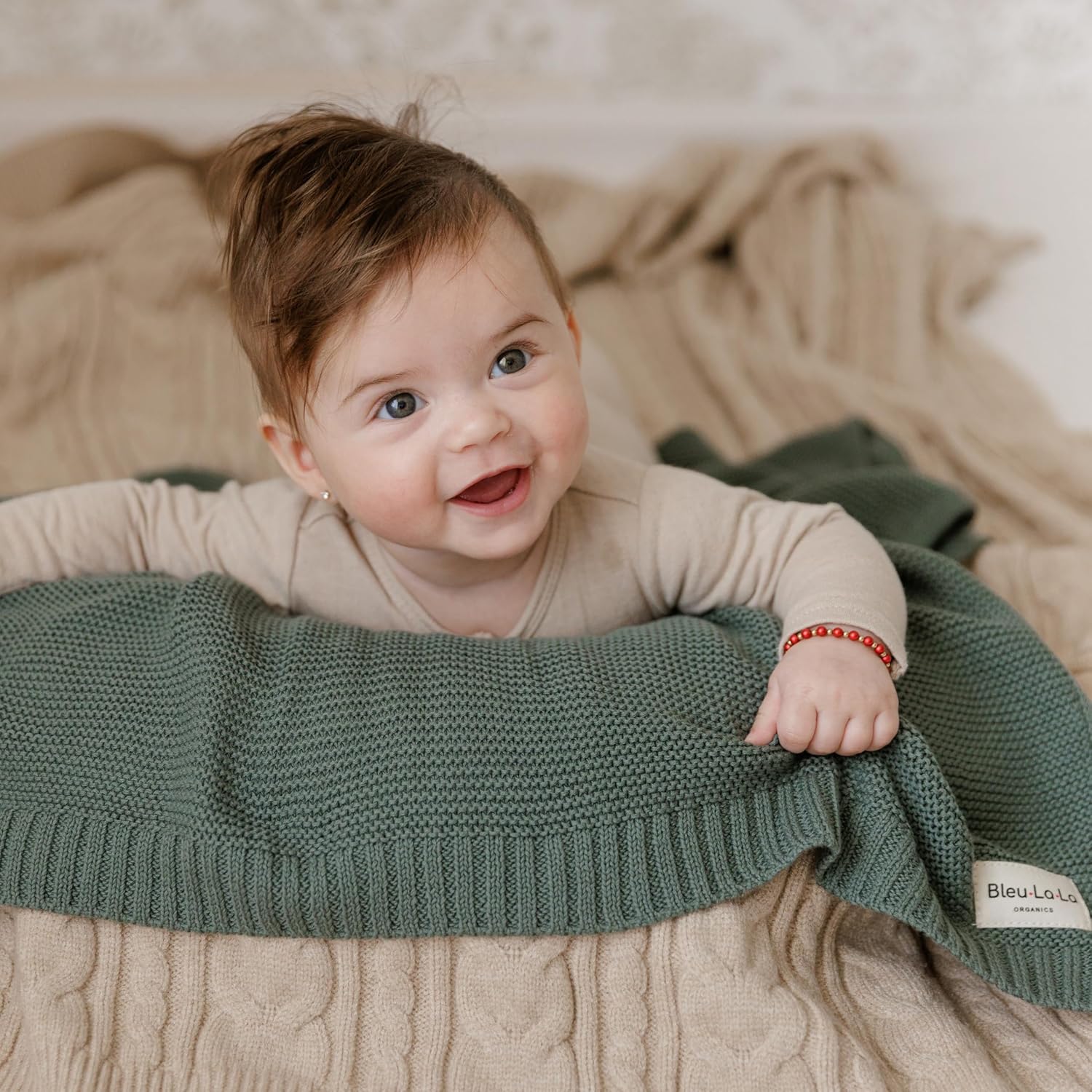 Heritage Knit 100% Organic Cotton Baby Swaddle Blanket for Boys and Girls - Soft Warm Cozy Unisex