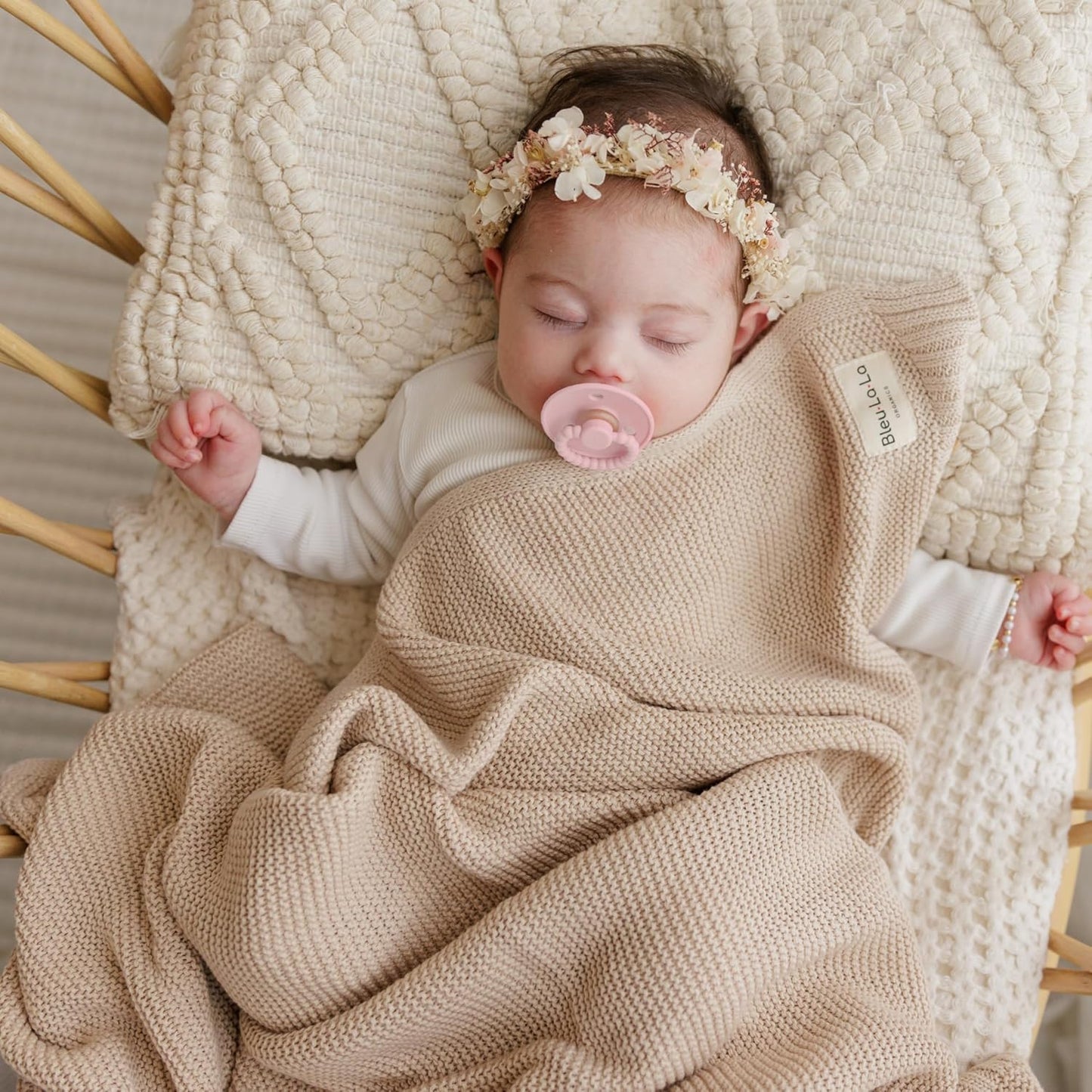Heritage Knit Organic Cotton Baby Blanket - Soft Warm Cozy Unisex Receiving Cuddle Stroller Crib