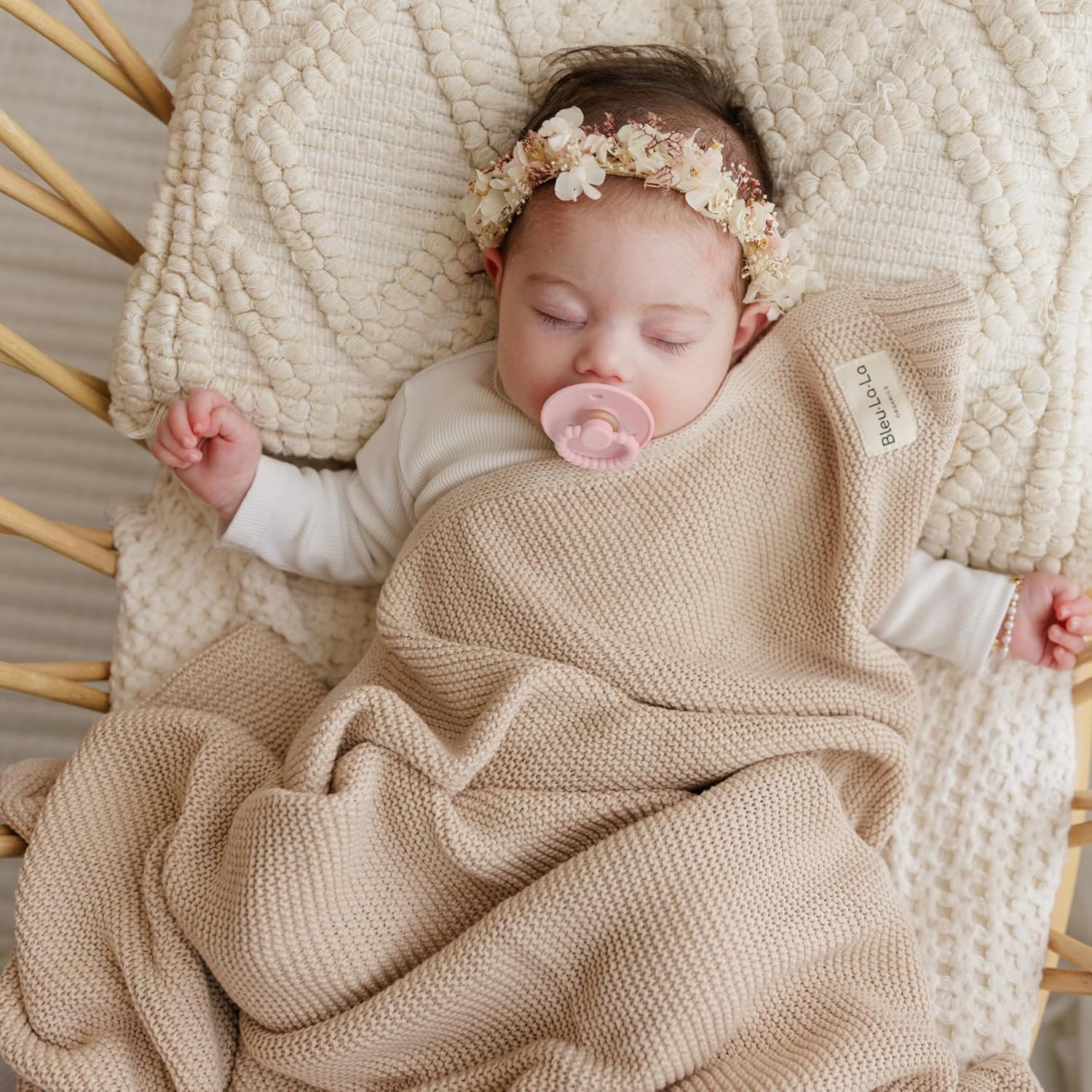 Heritage Knit Organic Cotton Baby Blanket - Soft Warm Cozy Unisex Receiving Cuddle Stroller Crib