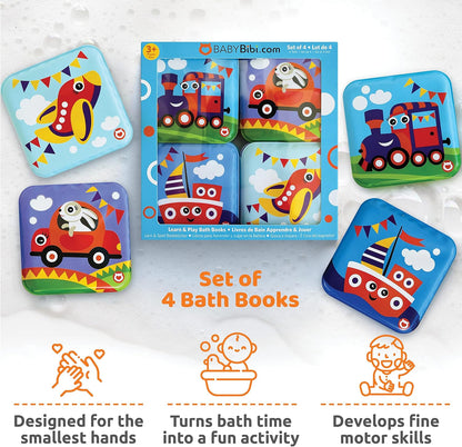 Floating Baby Bath Books - Transport Themed Bath Books for Babies, Infants - Waterproof, Mold-Free Bath Toys for Learning & Early Education