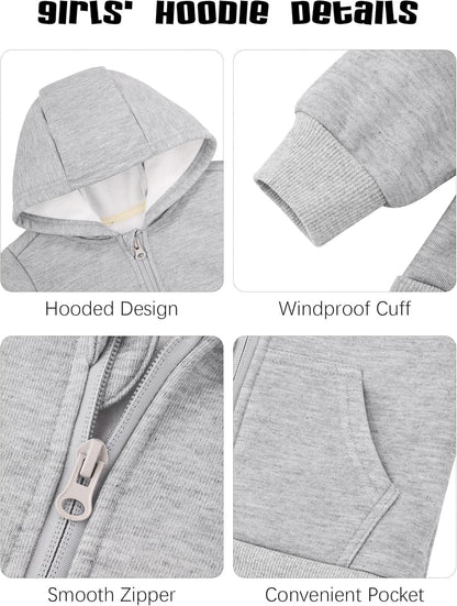 Cooraby 3 Pieces Baby and Toddler Girls Fleece Full-Zip Hoodies Lightweight Jacket with Pockets Winter Coat for Baby Girls