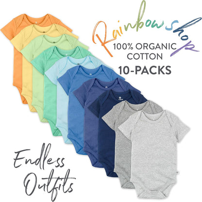 HonestBaby unisex-baby 10-pack Short Sleeve Bodysuits One-piece 100% Organic Cotton for Infant Baby Boys, Girls