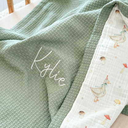 Personalized Baby Blanket with Name – Handmade 100% Organic Cotton Newborn Gift | Custom Knit