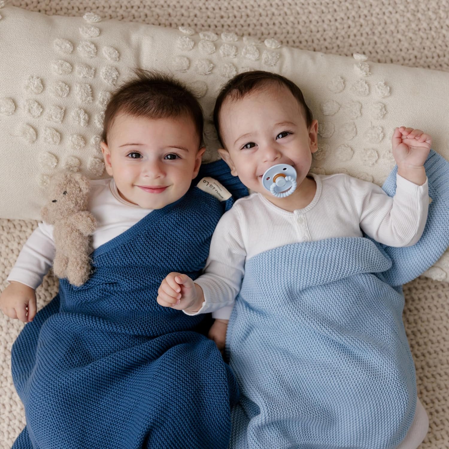 Heritage Knit Organic Cotton Receiving Swaddle Blanket for Boys - 100% Organic Soft Luxury Cotton