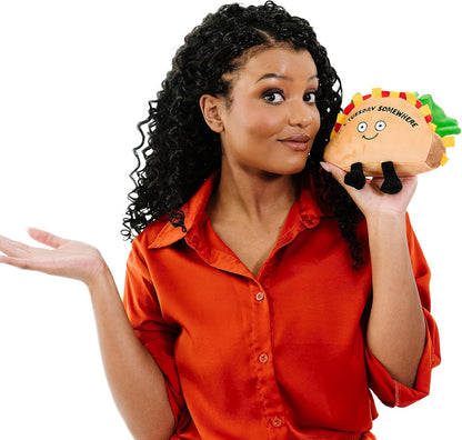 Taco Foodie Plushie, Funny Pun Meme Gag Gift, White Elephant, Stocking Stuffer Present, Great for Emotional Support, Fun Desk Accessory, Weighted Base for Display