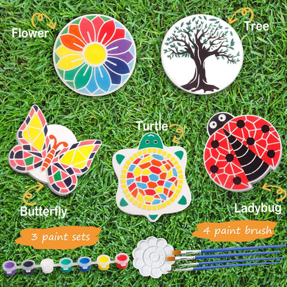 IFLOVE Paint Your Own Stepping Stones for Kids Craft Kits,Arts and Crafts for Kids Ages 4-8,5 Pack Painting Crafts for Girls Ages 8-12，Outdoor Toys Art Supplies Toddler Birthday Gift (Multicolored)