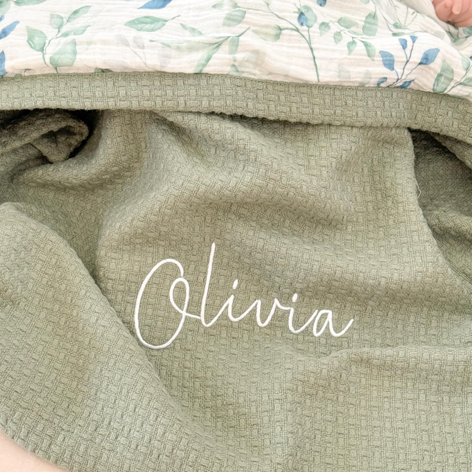 Personalized Baby Blanket with Name – Handmade 100% Organic Cotton Newborn Gift | Custom Knit